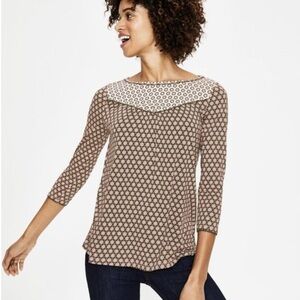 BODEN US 10 Natasha Star Print Jersey Top Pink Brown EUC